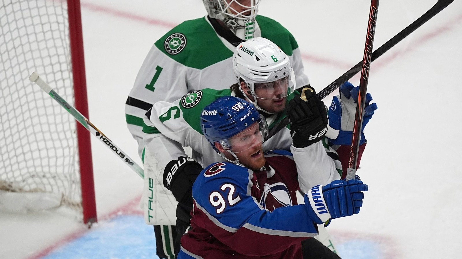 The Captain of the AVS, Gabriel Londeskog, is soaked at the time after scoring the first goal in almost 3 years in game 4